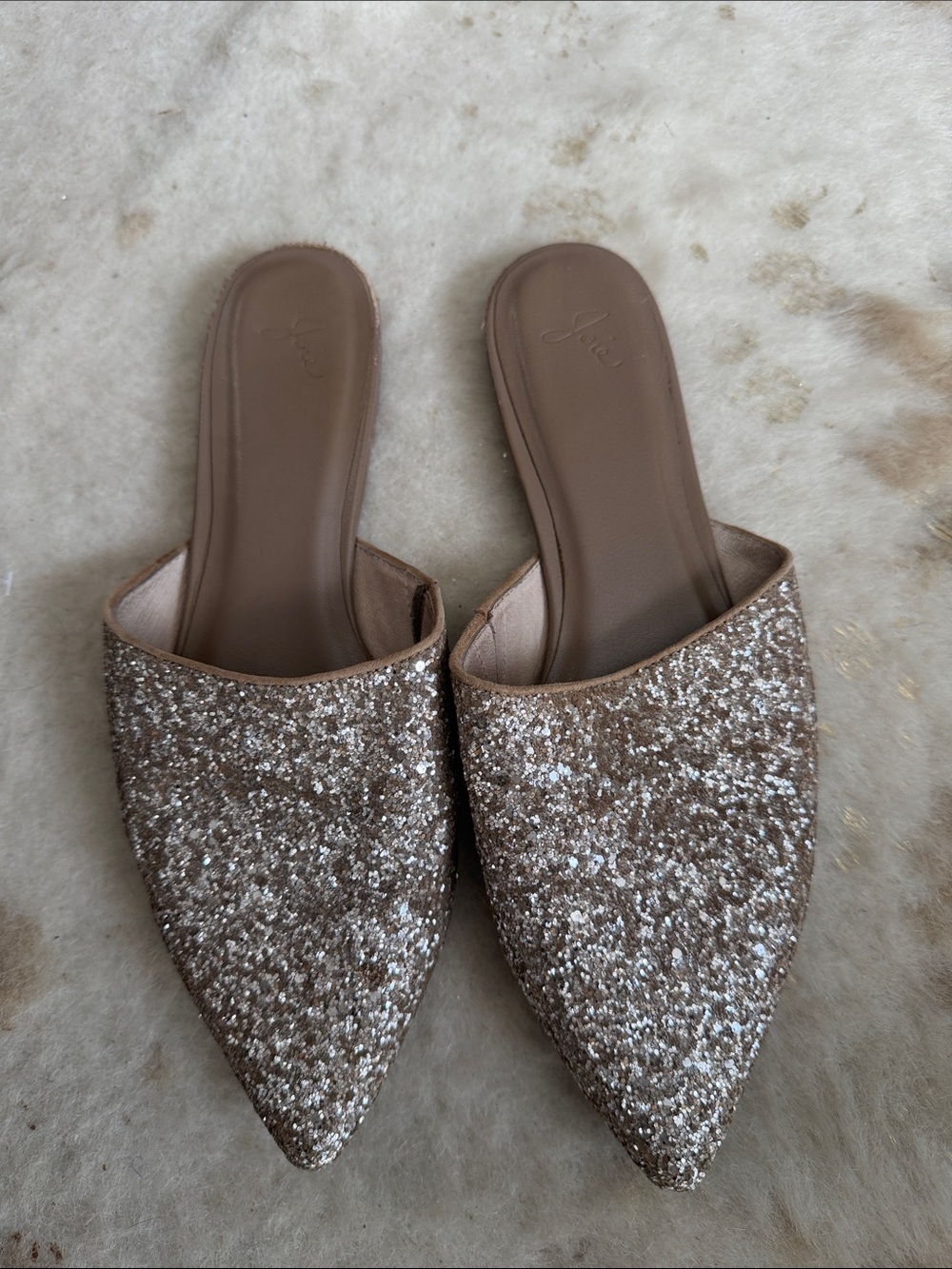 Joie Glitter Pointed-Toe Slip-On Mules in Brown
